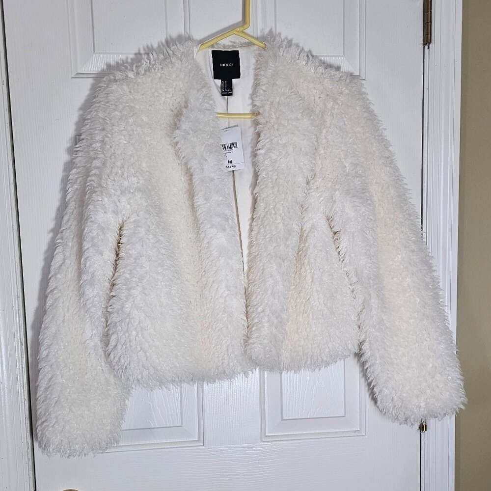 Forever 21 white shaggy faux fur jacket